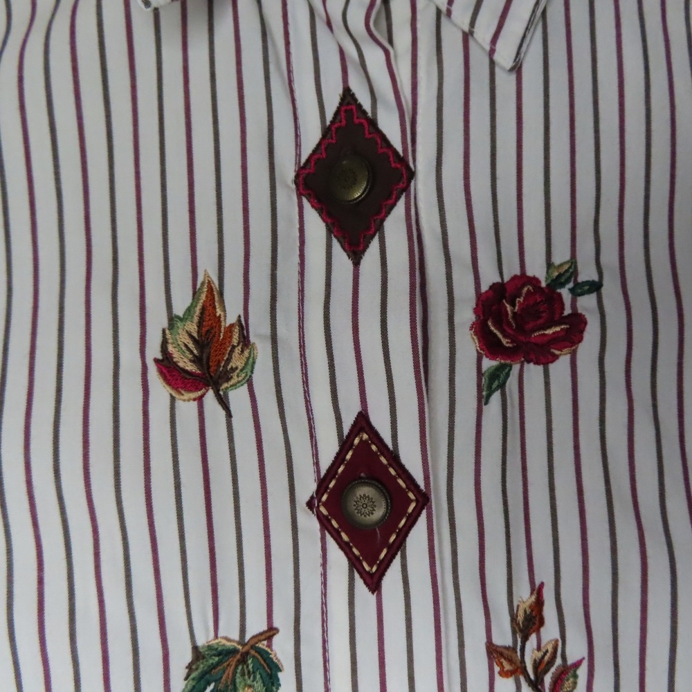 Napa Valley Vintage Striped Cottagecore Y2K Shirt Floral Embroidered Large - Picture 3 of 10